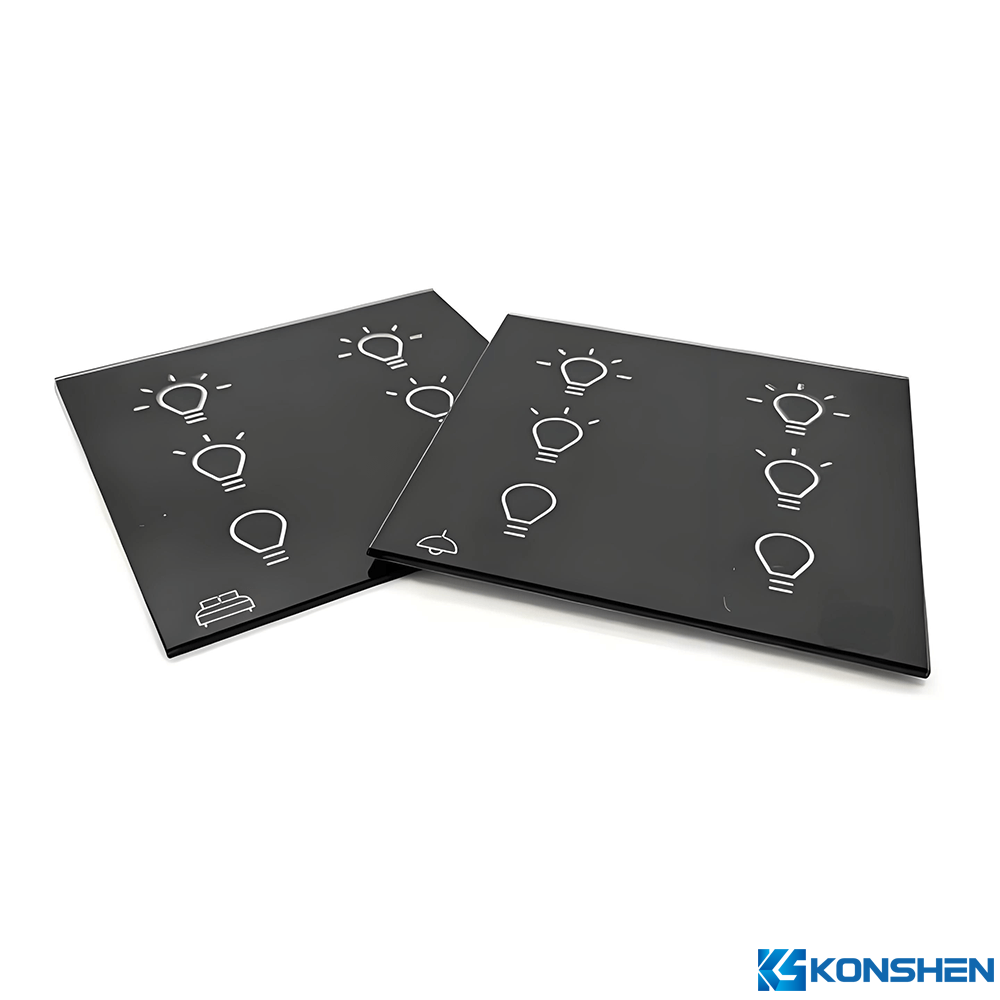 Premium Custom Black  Silk-Screened AF AS Tempered Light Switch Panel Glass