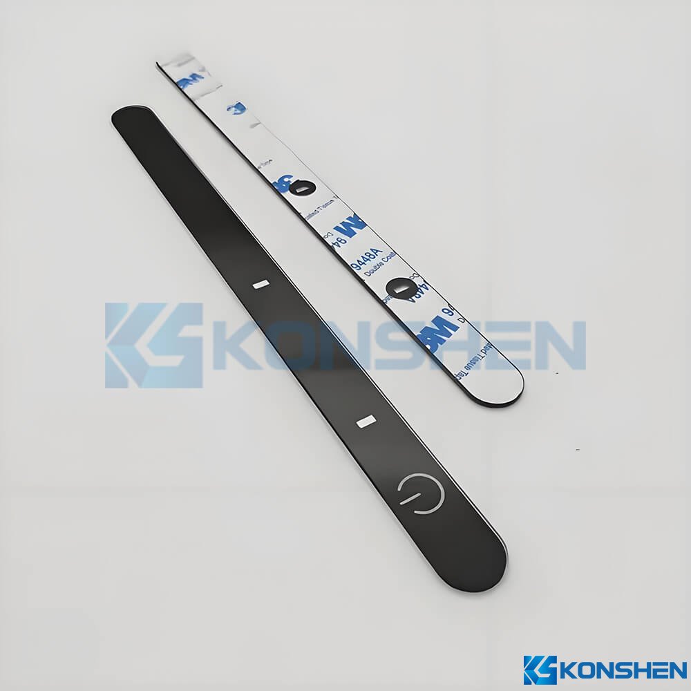 1.1mm  Black Silk Screen Printed Glass Switch Panel with AF Coating and 3M Adhesive