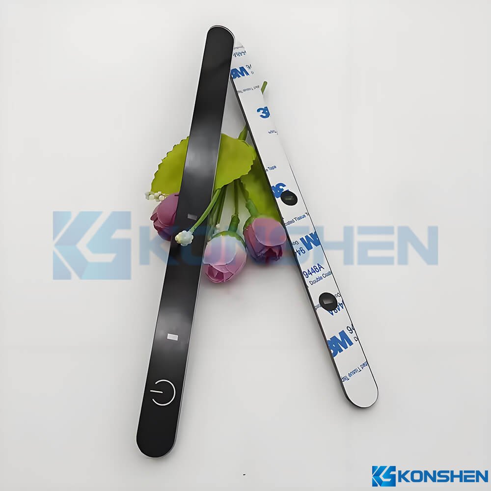 1.1mm  Black Silk Screen Printed Glass Switch Panel with AF Coating and 3M Adhesive