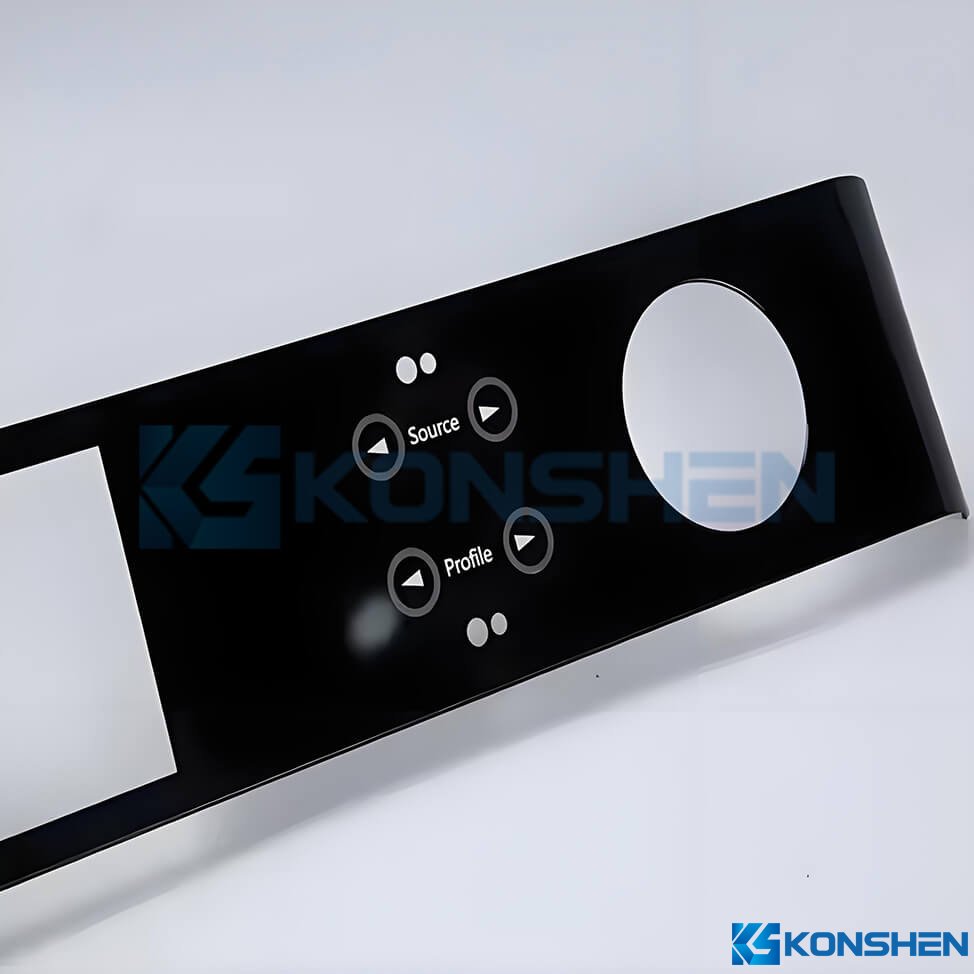 0.8mm Precisive Cutout Curved Glass Panel with Black Silk Printing